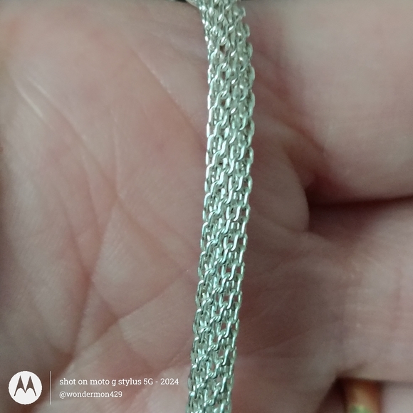 📿Vintage SU 925 Sterling Silver Round Hallow Mesh 15" Choker made in Italy - Picture 2 of 7